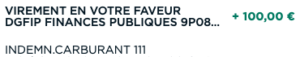 Indemnité prime carburant 100€